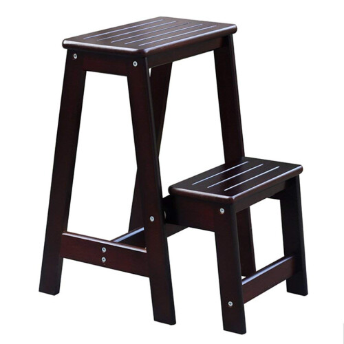 Stool Folding Step Ladder, Two-Step Step Stool for Home and Balcony, Black, 29x48x55cm Storage Solution