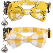 Set Cat Collar Detachable with Cute Bow Tie and Bell Plaid for Kitty Adjustable Safety