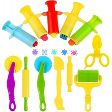 Play dough kit with dough extruder, dough scissors, plasticine roller and knife, 12 pc (random color)