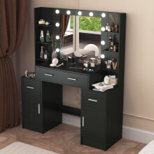 Black Vanity Dressing Table LED Light Mirror +Shelve &Drawers &Cabinet