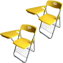 Plastic Folding Chairs with Writing Tablet - Steel Frame, Set of 2, Yellow, Ideal for Office, Training, Conferences, Meetings