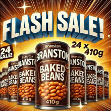 (Default) 24x Branston Baked Beans in Rich and Thick Tomato Sauce 410G Cans, Gluten Free and High in Fibre and Protein. Snack Fruit