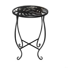 Plant Stand Round Side Table 8 Inch Monstera Pattern Indoor Outdoor Decorative Display Rack for Garden Patio Balcony
