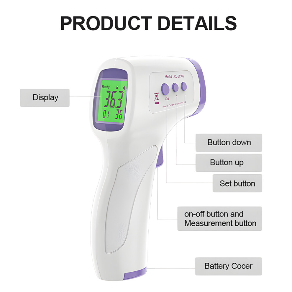 Forehead Infrared Thermometer LCD, Non-Contact, Fever Alarm, 16x8x4cm