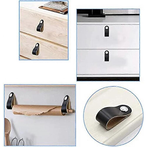 8 Pieces Leather Handle. Cabinet Handle In Black Leather. Leather Handle With 2