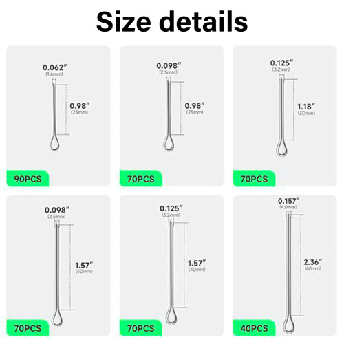 410Pcs Cotter Pin Split Pin Fastener Hitch Pin 6 Size Rustproof 2