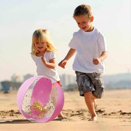 Inflatable Glitter Beach Ball 16" Accessory Confetti Pink 1