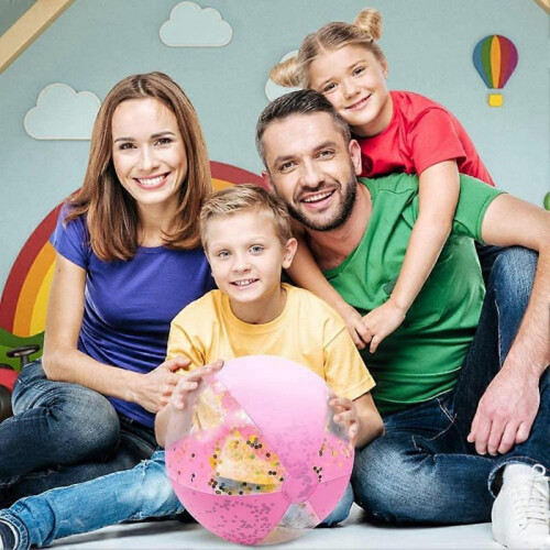 Inflatable Glitter Beach Ball 16" Accessory Confetti Pink 2