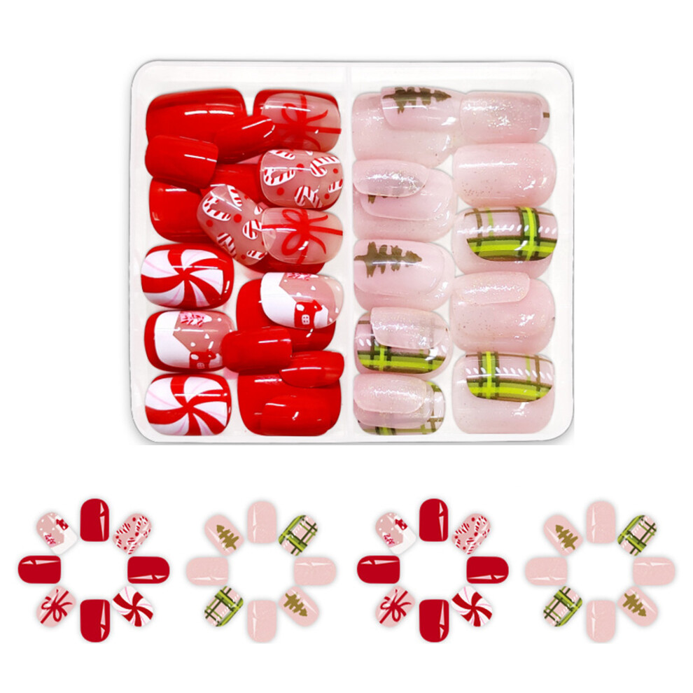 Glittering Artificial Nails Short Square False Nails Christmas