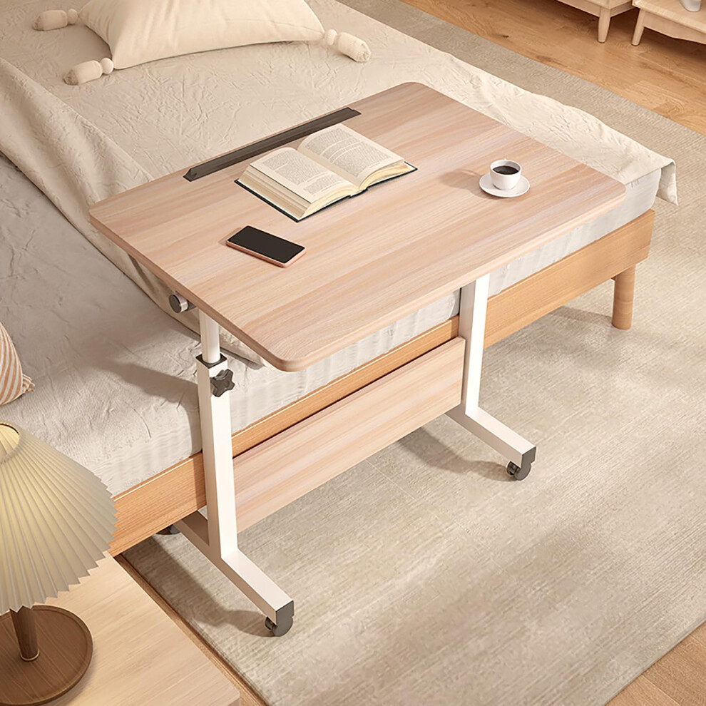 Tilt and Height Adjustable Standing Desk, Portable Folding Laptop Table with Wheels, 80x40cm Wood Color, Small Rolling Sofa Side Table-image-OPC-PKF6CDN-NEW