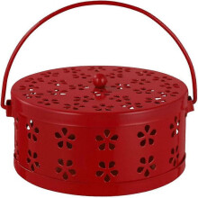 Retro Portable Round Fireproof Incense Candle Holder for Home and Camping Red