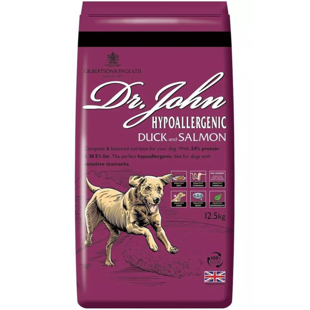 Dr John (12.5Kg) Hypoallergenic Duck & 12.5Kg Dry Dog Food Salmon