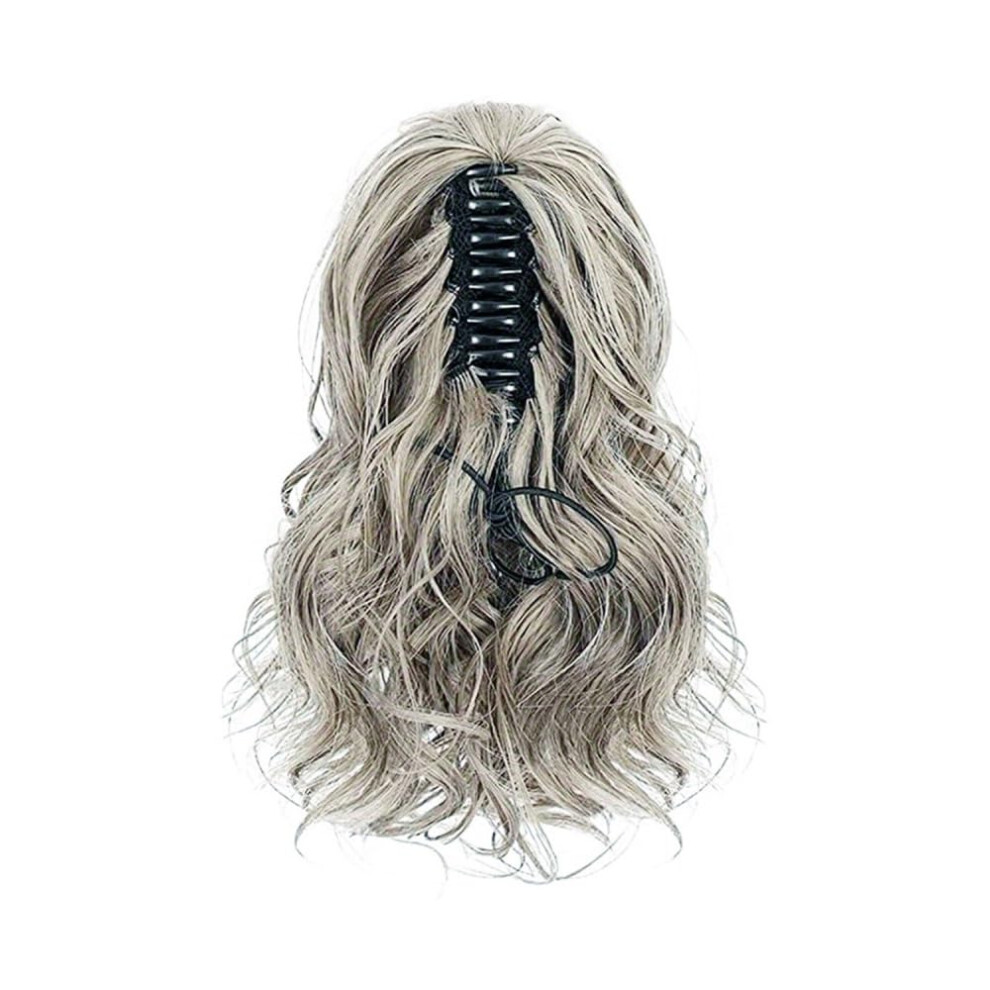 Unisex Silver,Grey Ponytail Extension Claw Clip Wig For Women, Silver Gray Wavy Curly Hair Extensions, Voluminous 24 Inch Style
