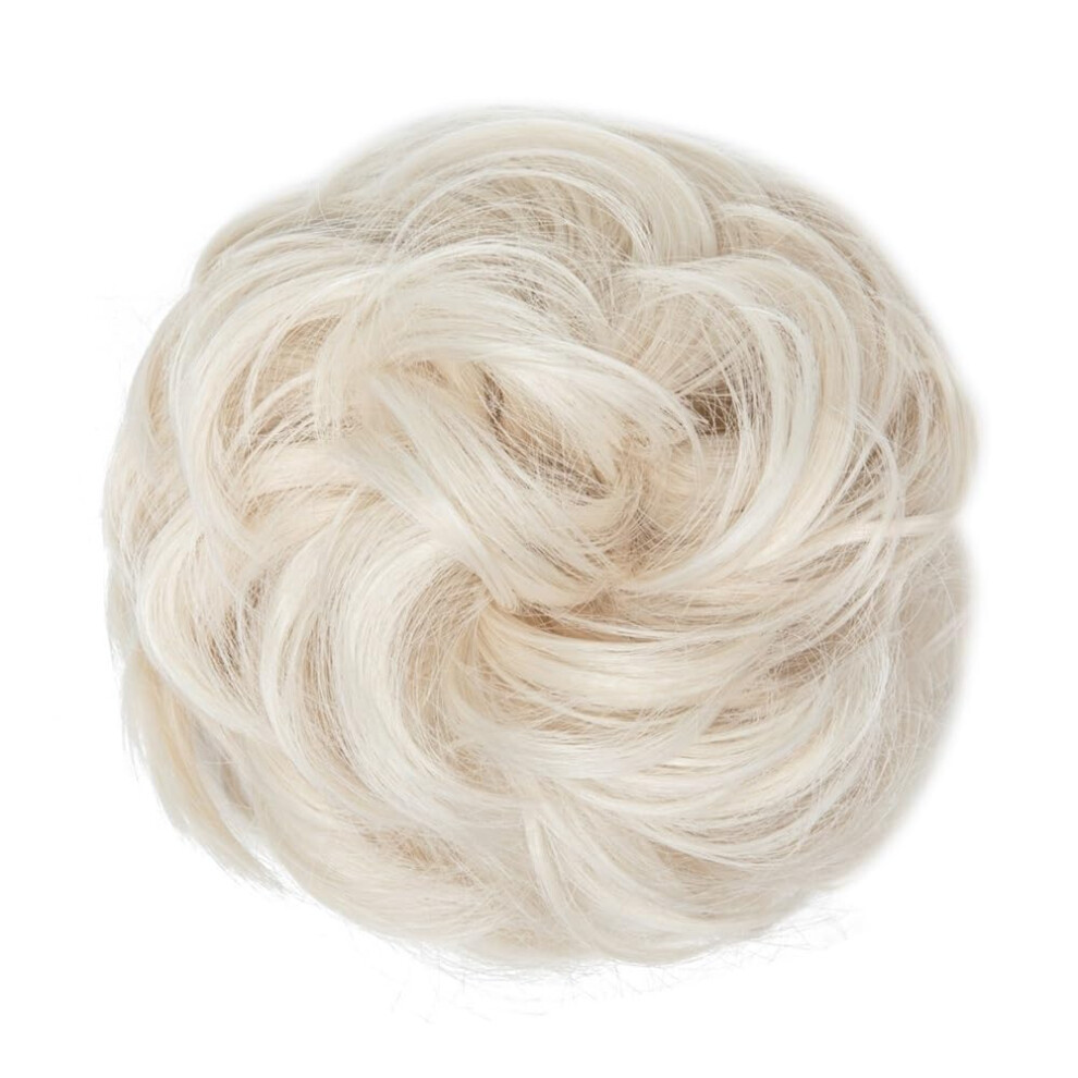 Unisex White Hair Bun - High-Temp Synthetic Fiber Messy Bun Updo Hairpiece For Women, Heat-Resistant Extensions, Color