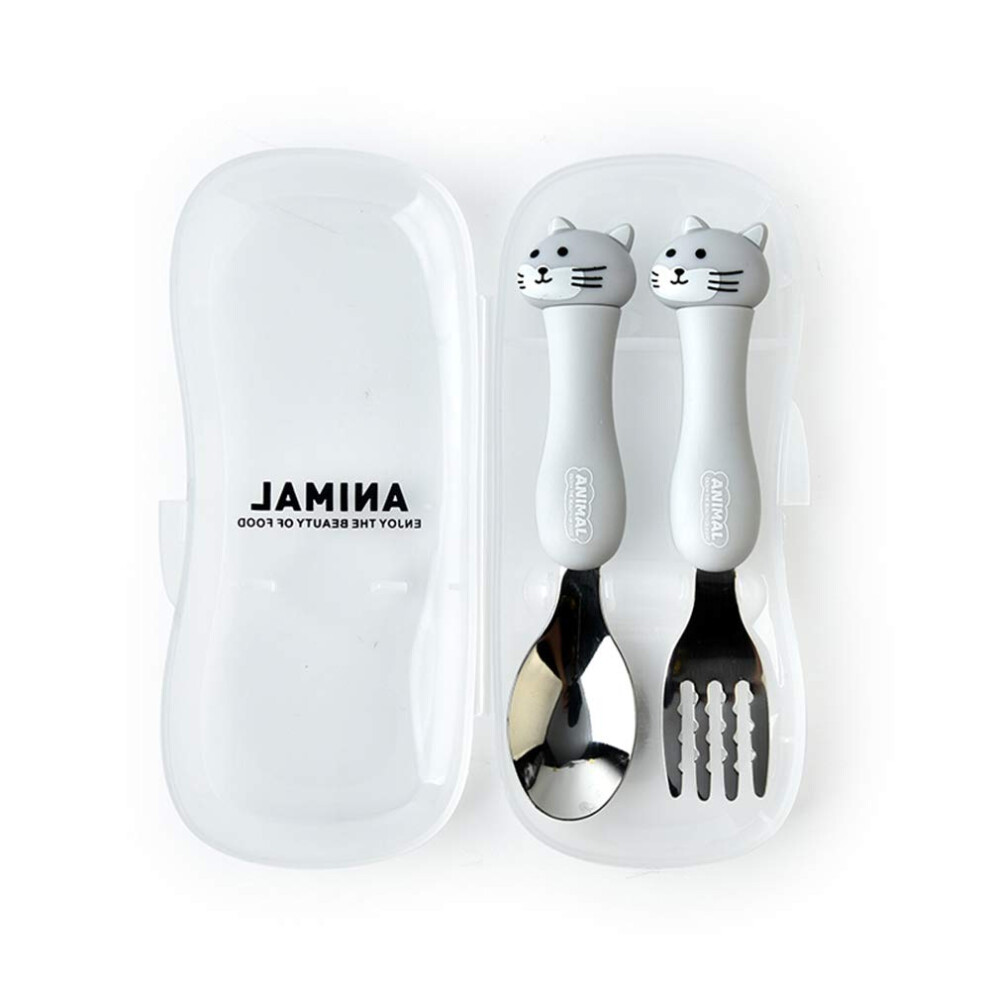 2Pcs Silverware Travel Set For Kids Portable Toddler Utensils Spoon & Fork With Travel Case For Easy Carry Grey