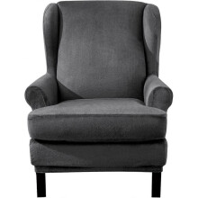 Velvet Stretch Wingback Chair Sofa Slipcover 2-Piece Stretch Sofa Cover Furniture Protector Couch Soft with Elastic Bottom (Gray)
