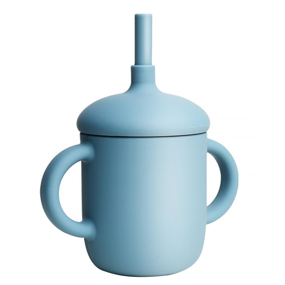 150Ml Baby Silicone Sippy Cups Non Slip Learning Cups With Straw Two Handles Dark/Blue