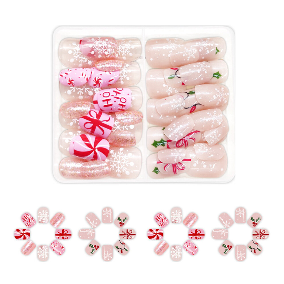 Christmas False Nails Press on Nails Short Square Snowflake