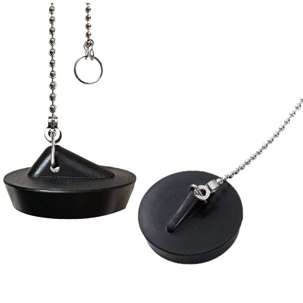 Sink Plug 2 Pack 40Mm Rubber Drain Stopper With Chain Universal Bath Plug Black Hanging Ring And 40Cm Ball Chains 6038364313157