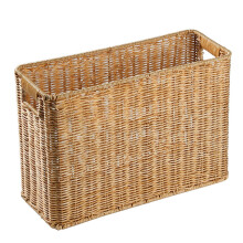 Japanese Style Magazine Basket Organizer - Light Brown Plastic Rattan Storage for Closets and Bedrooms