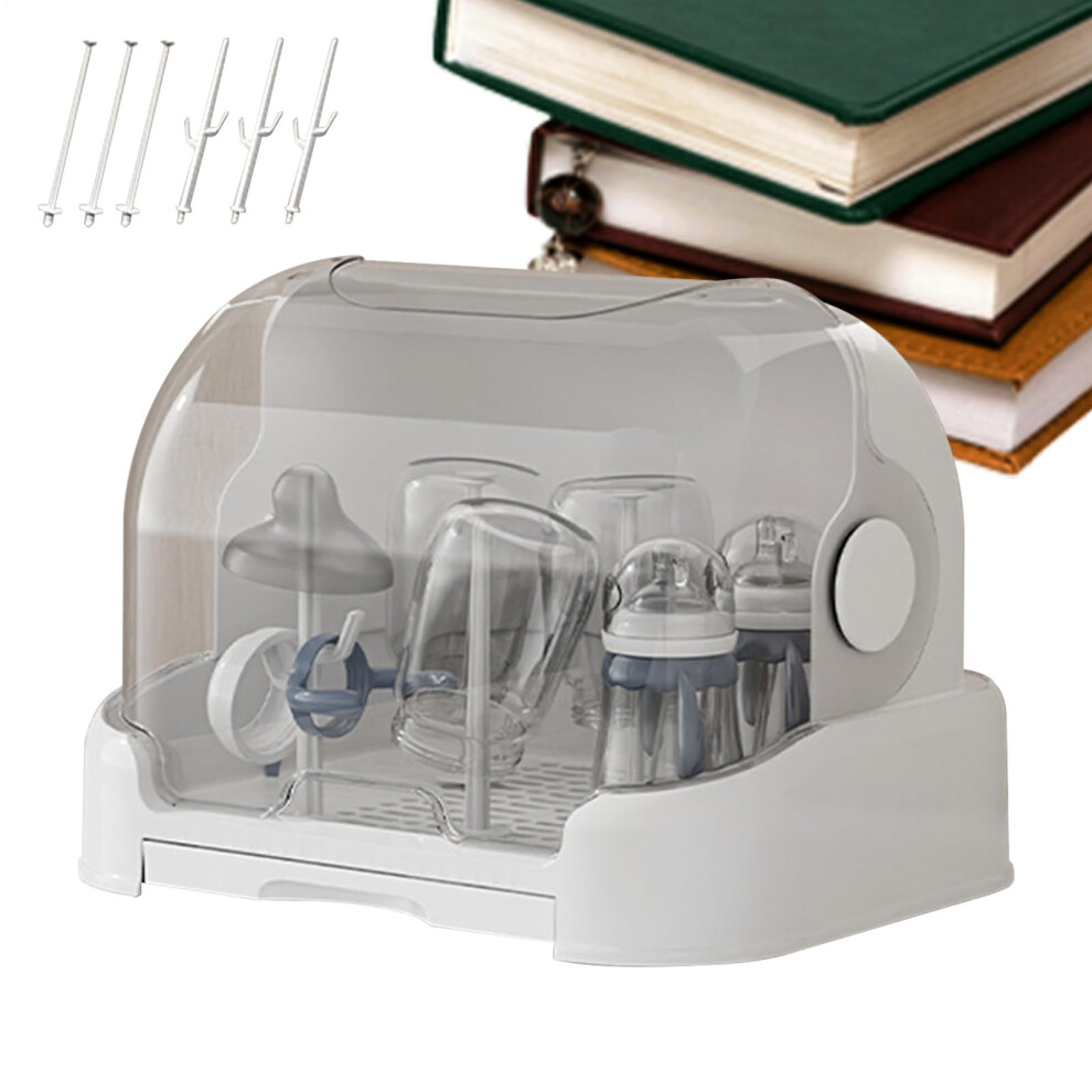 Baby Bottle Storage Organizer - Dust-Proof Nursing Bottle Drying Rack Box For Kitchen, Bathroom, And Daycare - White