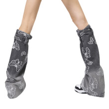 Women Gradients Denims Leg Warmer Buckled Butterfly Jacquard