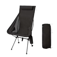 Fishing Chair Portable Folding Camping Chair With Headrest Aluminum Alloy Frame Black Lightweight Outdoor