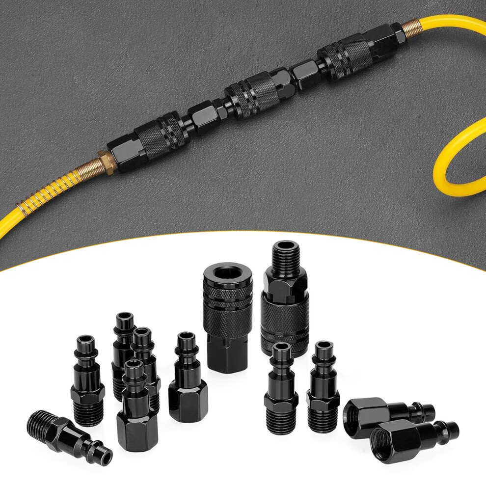 Air Compressor Fittings Kit 12Pcs 1/4'' Npt Industrial Air Coupler & Plug Black 8711348922078