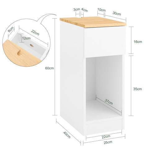SoBuy Slim White Bedside Table with Drawer, 25x40x60cm 2