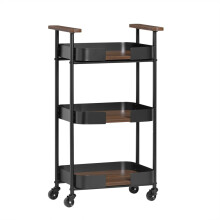 SoBuy 3-Tier Kitchen Trolley with Wheels, Black/Brown