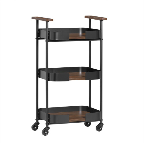 SoBuy 3-Tier Kitchen Trolley with Wheels, Black/Brown