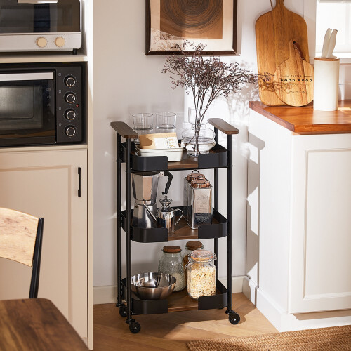 SoBuy 3-Tier Kitchen Trolley with Wheels, Black/Brown 1