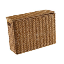Narrow Tall Storage Box - Woven Magazine Holder with Lid, Slim Portable Basket Bin for Office, Bathroom, Living Room Storage
