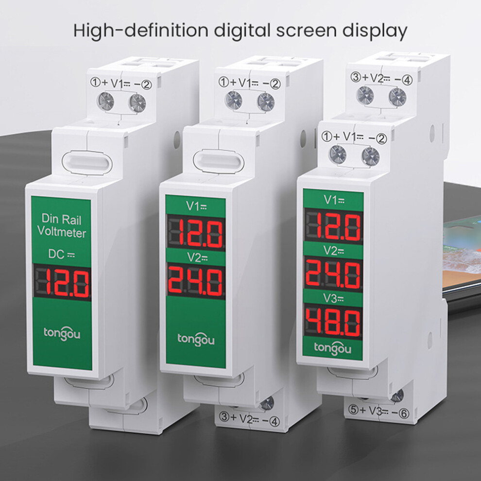 Rail Mount Dc Voltmeter 11V-310V Dual Display Safe & Reliable Tovme-2D 8441348928472