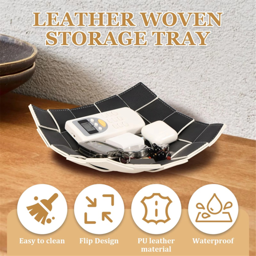 PU Leather Desktop Storage Tray, Folding Key Wallet Coin Holder 2