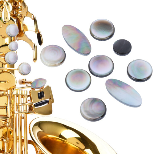 9Pcs Black & White Saxophone Button Pad Set, Shell Material, Sizes Up to 14.8mm 2