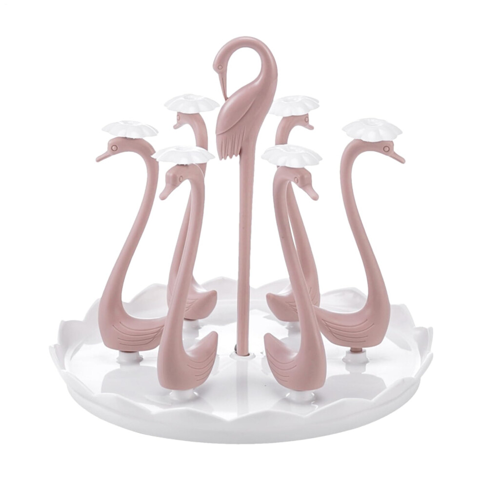 Bottle Dryer Rack with Mugs Holder | Light Pink Space-Saving Draining Rack for Baby Feeding and Kitchen Organization - Six Cups