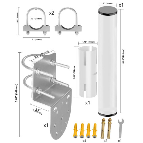 Short Wall Roof Mount Bracket with U Screws for Starlink V2 Rectangular Dish 1