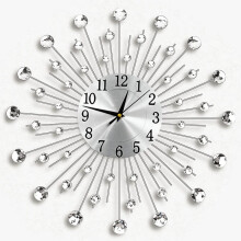 (Default) Living Room Diamante Beaded Crystal Jeweled Sunburst Wall Clock Home Decor 45cm Metal Round Decorative Aluminium Iron Traditional