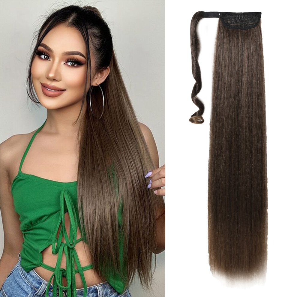 Unisex Long Straight Ponytail Hair Extension 36In Wrap Around Wig For Women