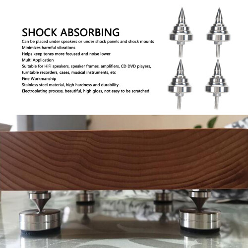 HiFi Speaker Spikes 4pcs Stainless Steel Adjustable Shockproof M8 Silver 2