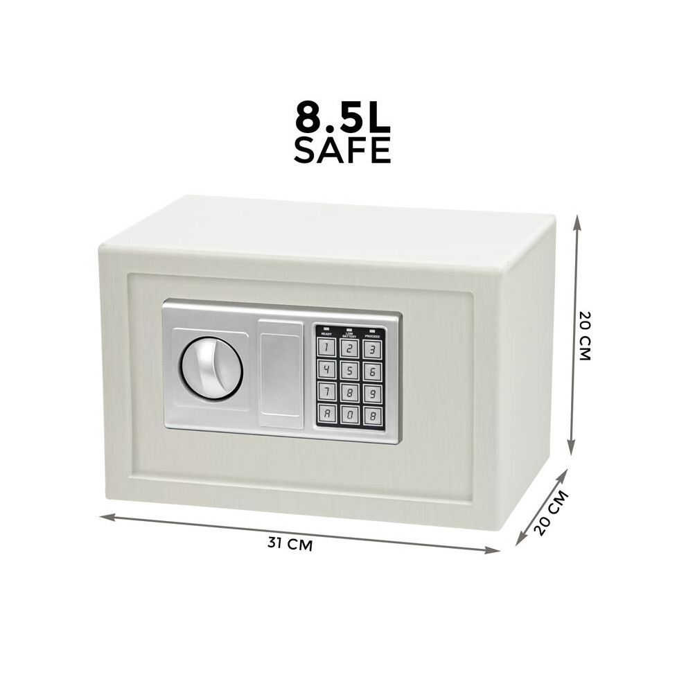 (White-8.5L Electronic Safe) 4.6 / 8.5 / 16L Electronic Solid Steel Heavy Duty Fireproof Home Office Safes 5033790601251