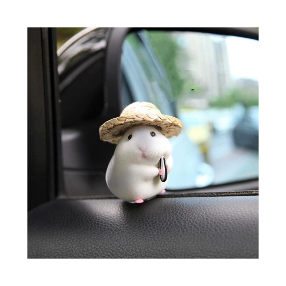 (., Eat Carrots) Straw Hat Hamster Car Ornaments, Sticky Car Interior Accessories Dolls, Car Dashboard Decoration For Gift Giving Gray 8011452233306