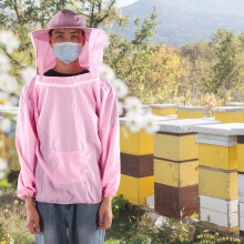 Breathable Beekeeping Suit Protective Veil Jacket Pink, Size Adjustable