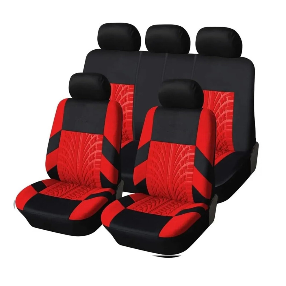 Car Seat Cushion Full Set Universal Cloth Front Split Rear Bench Covers For Suv Sedan Van Automotive Interior Red 6447073604249