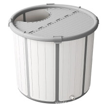 Foldable Bath Tub for Adults - Portable Grey Bathing Bucket with Lid, Compact Design, Space-Saving, Home Use