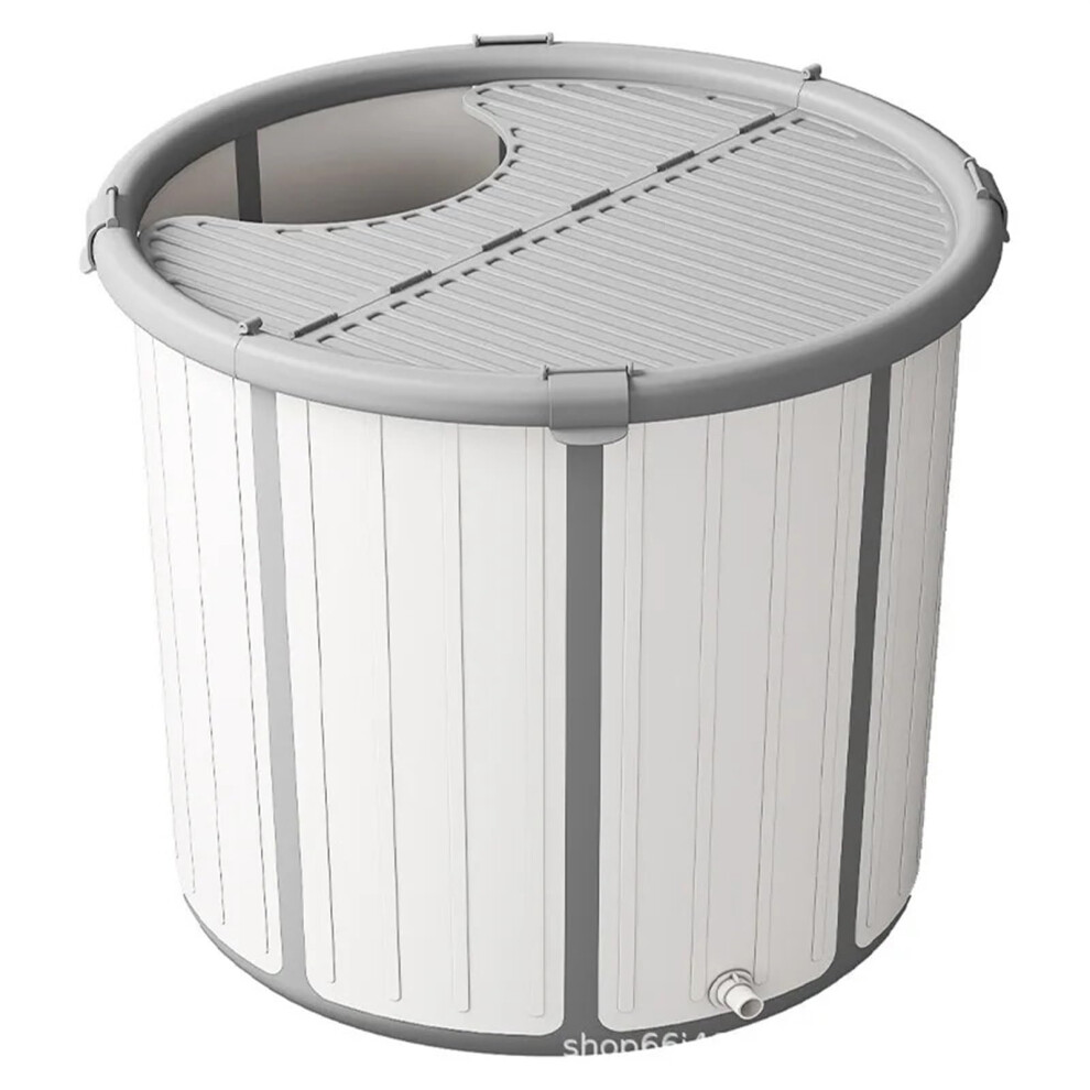 Foldable Bath Tub For Adults - Portable Grey Bathing Bucket With Lid, Compact Design, Space-Saving, Home Use 9016109785763