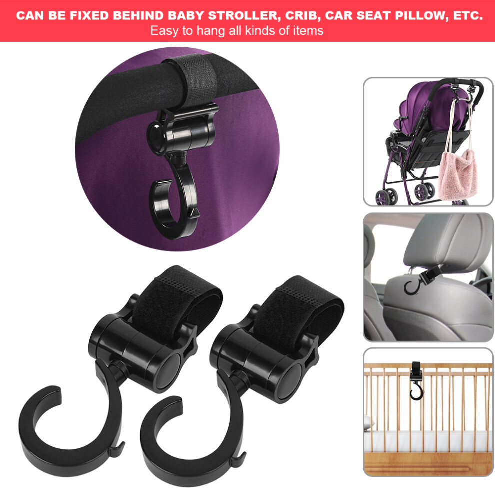 Rotatable Multi-Functional Baby Stroller Hooks 2pcs Plastic Black