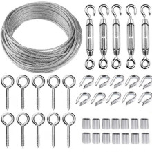 30M Stainless Steel Rope Hanging Kit/Wire Rope 2mm PVC Coated Stainless Steel Rope, Garden Rope Steel Rope with M5 Tensioner Cable Hook and Eye