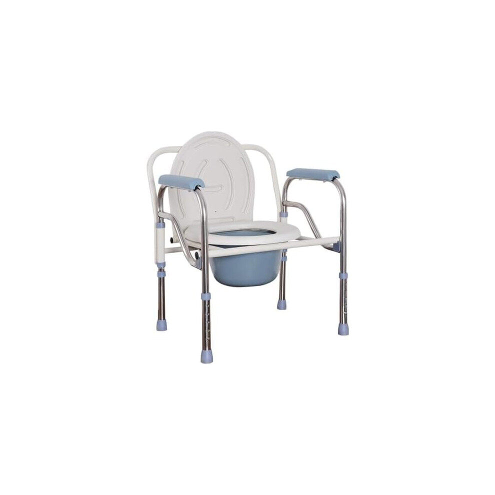 Folding Bedside Commode Chair - Height Adjustable Stainless Steel Toilet Chair with Commode Bucket for Elderly Care